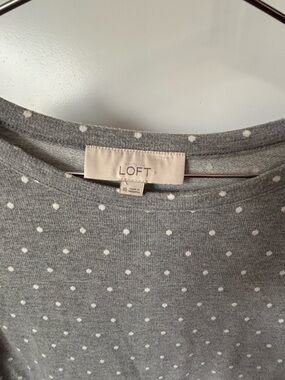 LOFT Gray Crewneck with White Polka Dots
